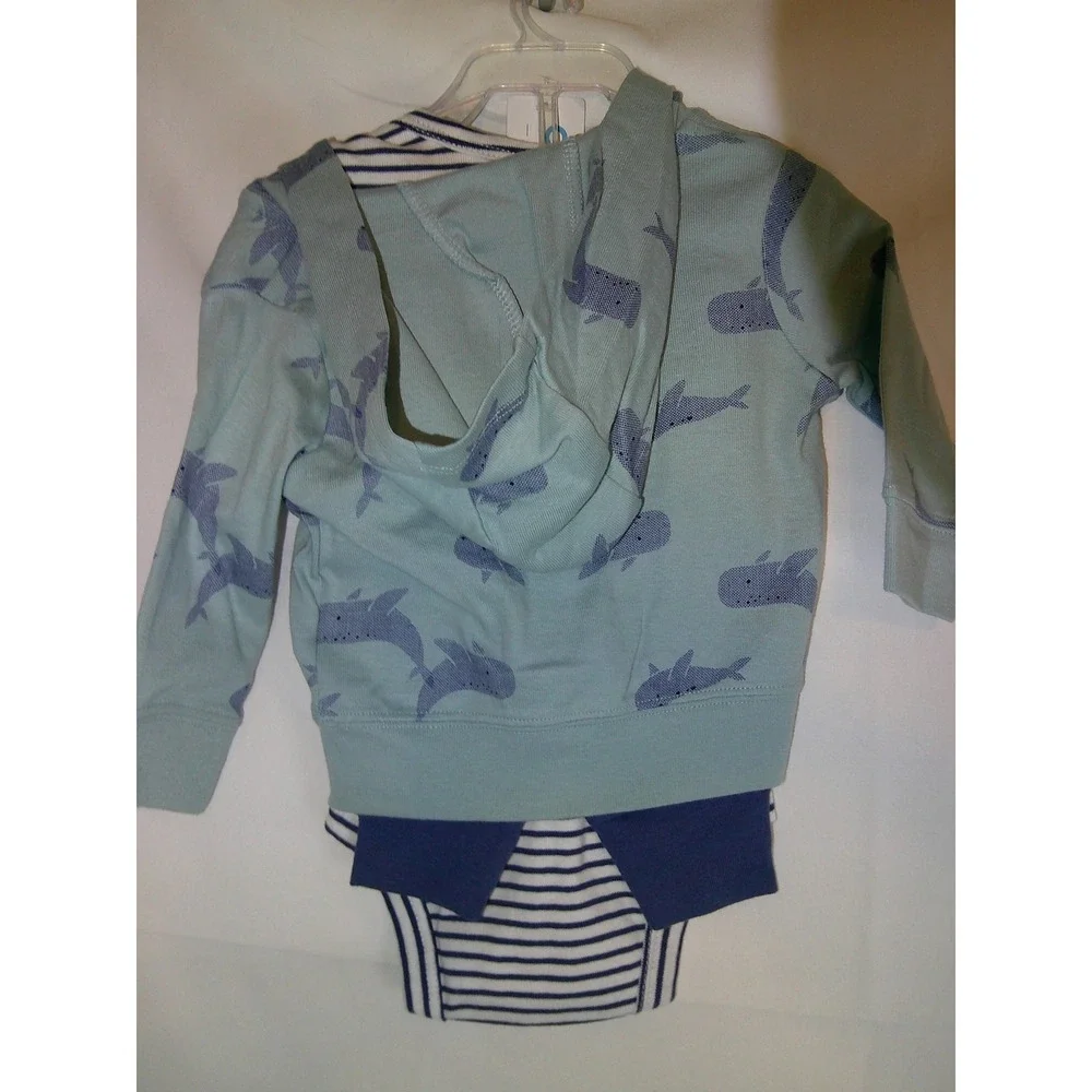 Carter's Baby Outfit Set Whale Print Hoodie Bodysuit‎ 3 Piece 0-3M NWT